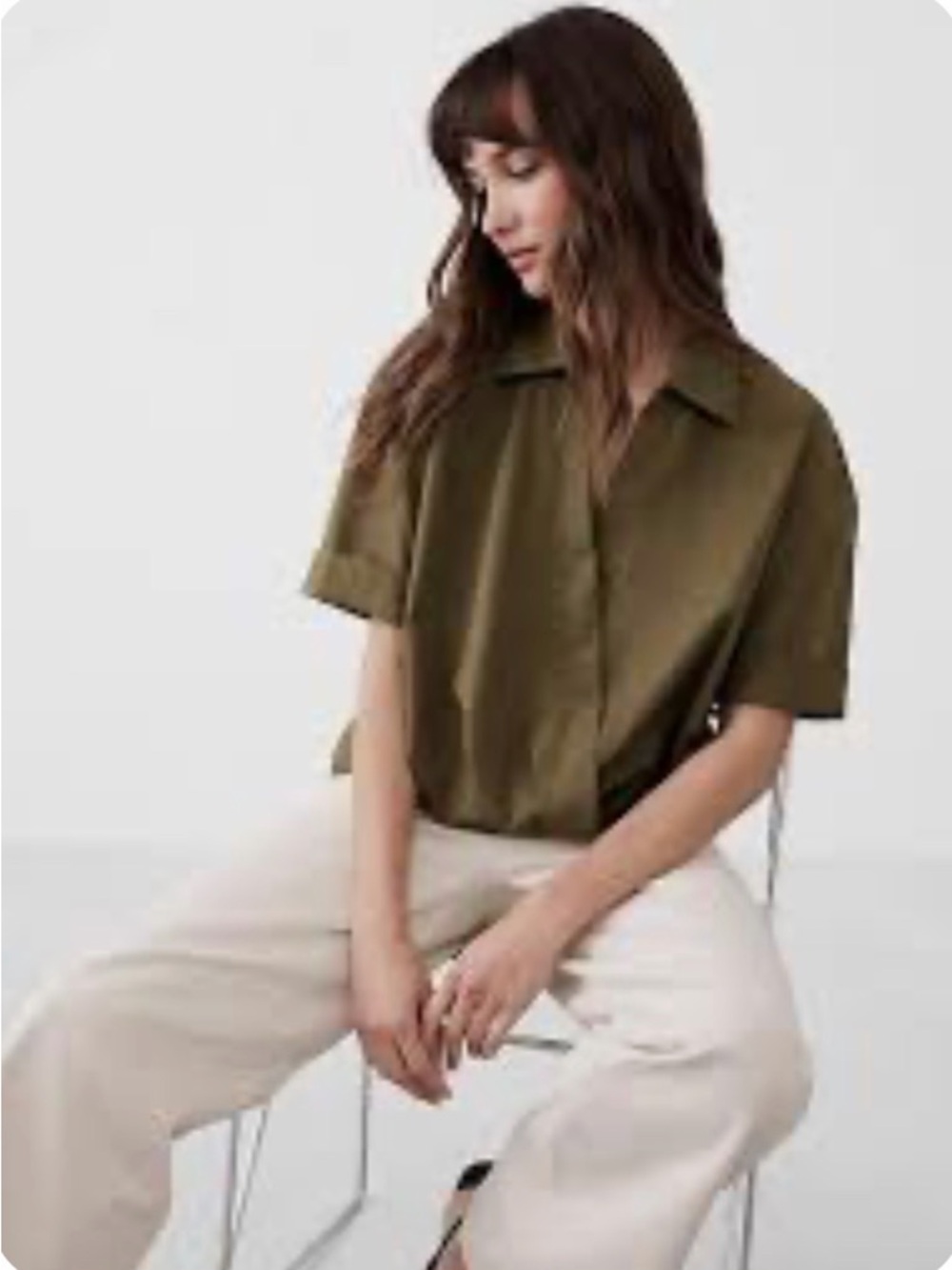 Banana Republic Collared Wrap Popover Top Army Green ~ Size Large
